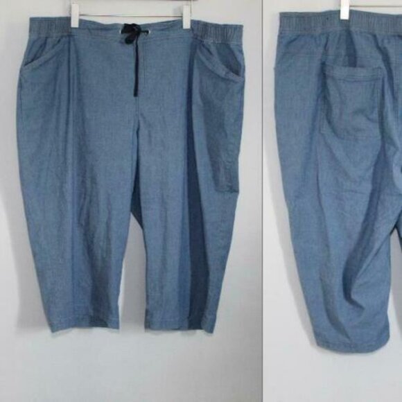 Lane Bryant Women’s 26 Chambray Crop Pants Blue Pull On Drawstring Waist Comfort - Picture 12 of 12